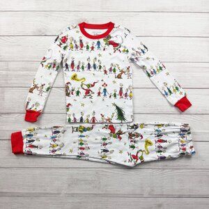 Pottery Barn Kids Dr. Seuss Pajama Set Grinch Print Organic Cotton 2-Piece 8